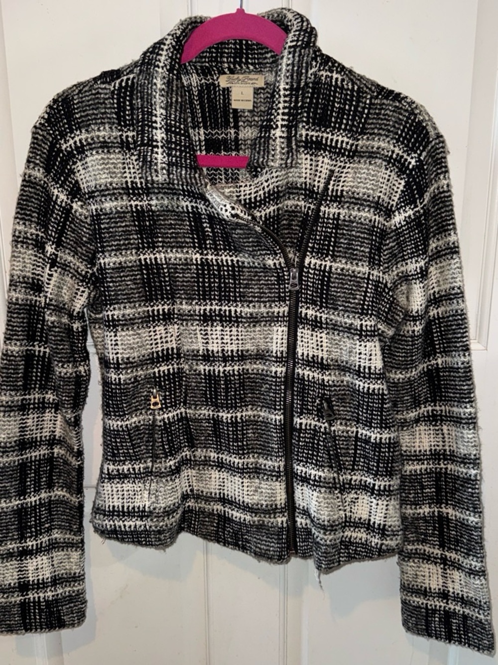 Lucky Brand Tweed Plaid Moto Jacket